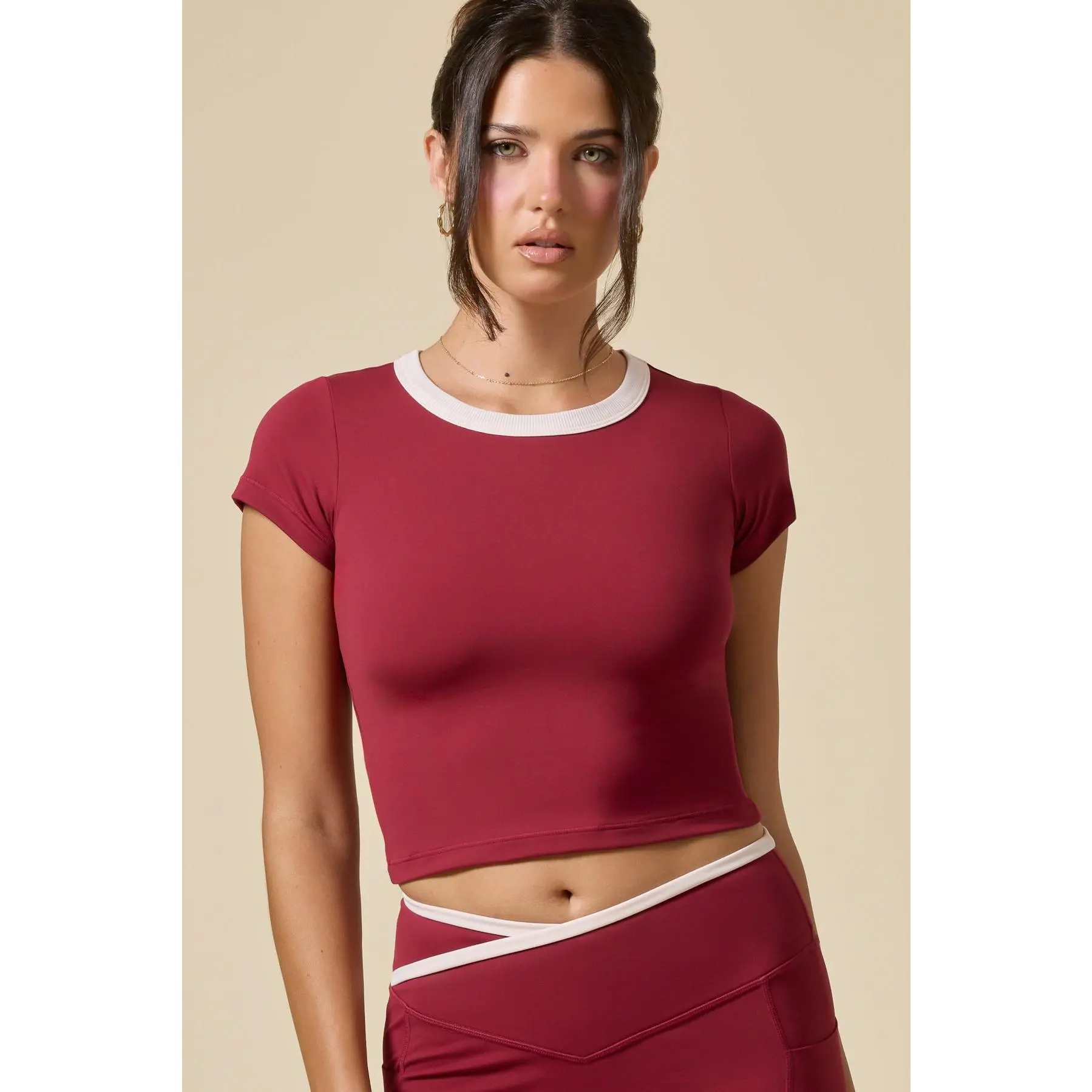 Call Me Baby Ringer Tee (Cropped) - Ruby Contrast