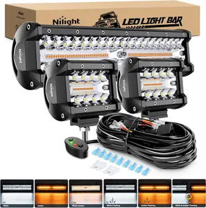 Nilight 12Inch 300W LED Light Bar 2PCS 4Inch 60W Light Pods Amber White Strobe 6 Modes Memory Function Reset Function Off Road Truck with 16AWG Wiring Harness  dealsforyoudays