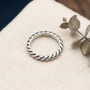 2025 New Arrival S925 Pure Silver 3mm Slim Single Knot Line Band Ring Unisex Neutral Personality Hip Hop Street Style Minimalist Simple Retro Vintage Fashion Trend Luxury Fine Jewelry Daily Casual  Jewelry Gift For Men Women