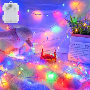 Christmas String Lights Outdoor  9.8ft 30 LED, Muliticolor Fairy Lights  Operated with Timer Clear Wire for Indoor & Outdoor Christmas Decorations Garland Party Garden