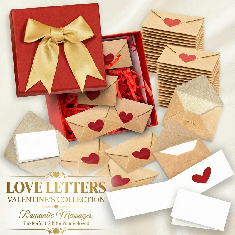 DIY Love Notes Box - Mini Blank Cards & Envelopes for Him Her - Cute Valentine’s Day Anniversary Gift for Boyfriend Valentine's Day - Romantic Messages Collection