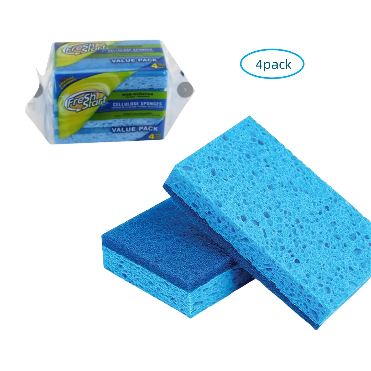 Set of 4 blue anti-scratch scrub sponges for washing dishes, kitchen and bathroom