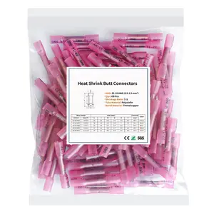 Heat Shrink Butt Connectors, 22-16 AWG 100 Pcs Red Marine Grade Insulated Crimp Wire Connectors, Durable Reliable Connectors, Waterproof Electrical Connectors Butt Splice for Boat Truck Wiring
