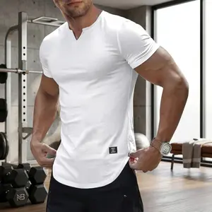 Men's Muscle Slim Fit V-Neck Longline Henley Tee Shirt - Textured Activewear Fitness Top, Breathable Stretch Fabric, Athletic Fashion Bodybuilding Fitness Tee, Men’s Shirts for Gym Training, Daily Wear