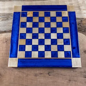 Deep Blue Maple Wood Chess Board (INCLUDES PIECES)