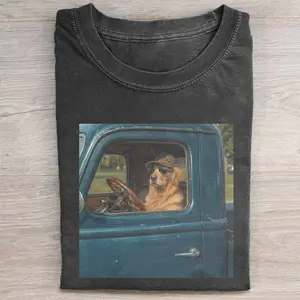 Comfort Colors Funny Golden Retriever Meme T-shirt, Vintage 90s Dog Driving Graphic Tee, Animal Lover Gift, Unisex Fit Design, Gift for Men and Women