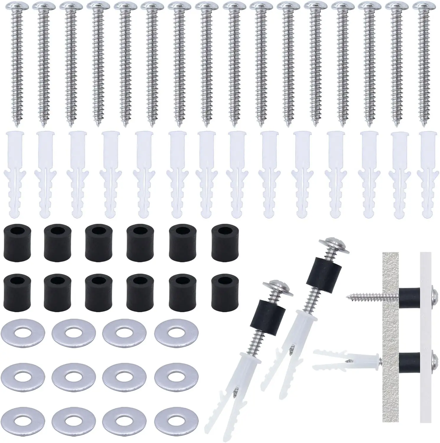 120 count Pegboard Mounting Kit Wall Peg Boards Installation Accessories Pegboard Spacer Kit Includes Screws, Anchors, Spacers and Washers for 1/4-Inch Pegboard (30 Sets)