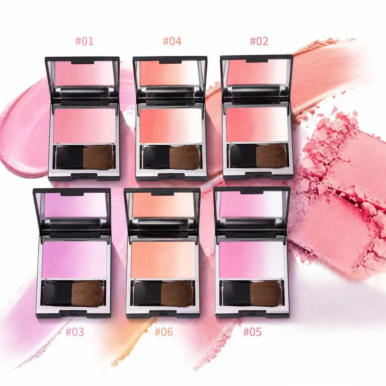 Budget 3-Tone Gradient Blush Compact with Mirror & Mini Brush, Trending Watercolor Blush for Sunburn & Cherry Blossom Looks, blendable non-fallout powder multi-use as blush, contour, highlighter, eyeshadow, great starter daily makeup for new makeup lovers