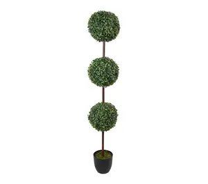 Northlight 4' Two-Tone Boxwood Triple Ball Topiary Pot Unlit