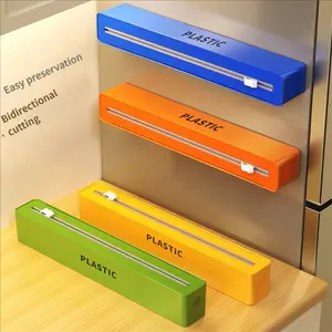 Wall-mounted plastic wrap cutting and storage box-precise cutting with double sliding blades, compatible with plastic wrap, aluminum foil, baking paper, waxed paper-heavy ABS kitchen tools.