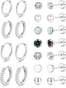 Hypoallergenic Stud Hoop Earrings for Women Small Flat Back Stainless Steel Earrings for Sensitive Ears Trendy Silver Hoops Cartilage Earring Stacks Set Multiple Piercing Jewelry Gifts