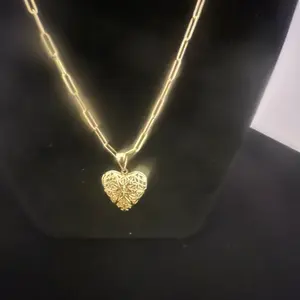 18k Yellow gold filled 18” PaperClip Necklace with Heart Locket.