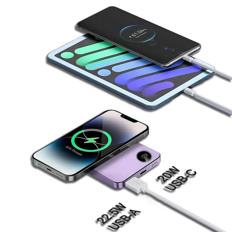 10000mAh Power Banck Portable Wireless Power Bank for Music Festival, 22.5W Magnetic Fast Charging Mobile Charger, Digital Display 5000mAh Power Bank, Phone Accessories