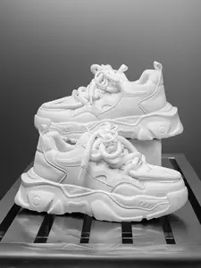 Men's Solid Color Patchwork Thick Laces Lightweight Trendy Sports Shoes, Fashion College Style Versatile Outdoor Comfortable Athletic Sneakers