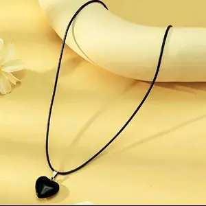 2 Pack Black Tourmaline Heart Shaped Pendant Necklace, Natural Stone, Unisex Design, Grounding and Protective Properties, Perfect Gift for Her