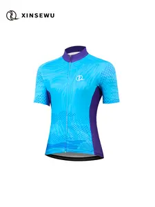 Women's Blue Cycling Jersey Spring & Fall Mountain Bike Gear, Fitted Casual Top for Professional Racing, All-Over Print Design