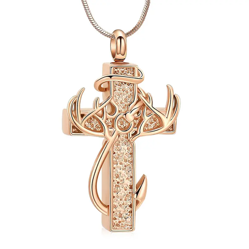 Rose Gold Antlers Cross Pendant