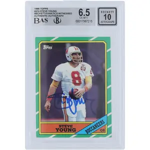 Steve Young Tampa Bay Buccaneers Autographed 1986 Topps #374 Beckett Fanatics Witnessed Authenticated 6.5/10 Rookie Card - Fanatics Authentic Certified