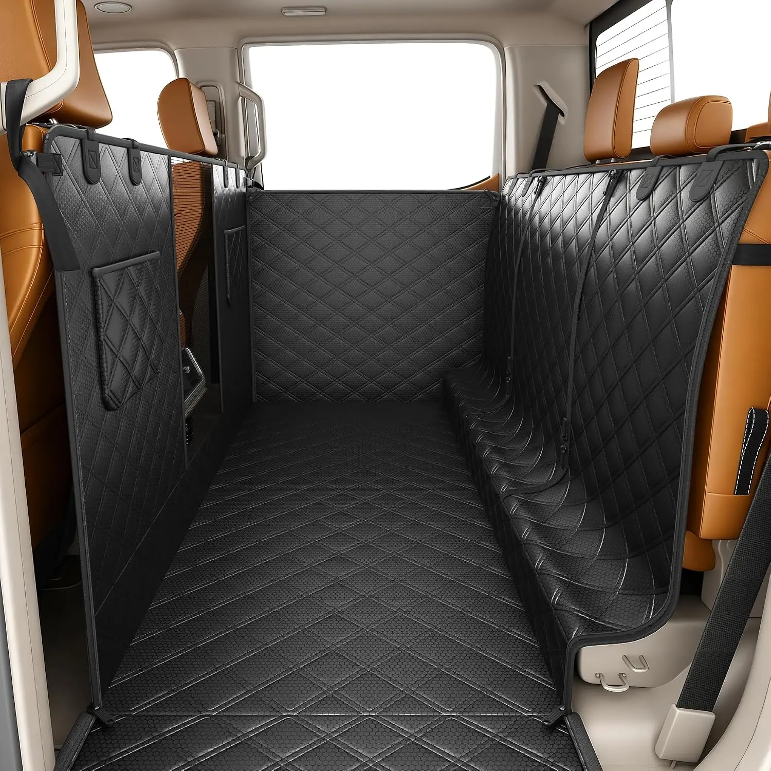 PETICON F150 Floor Cover for Crew Cab Trucks with Fold-Up & Split Seats | Split Zipper, Waterproof & Scratch-Resistant 600D Oxford, Side Door Flaps, Non-slip Base, Protects Interior, Machine Washable