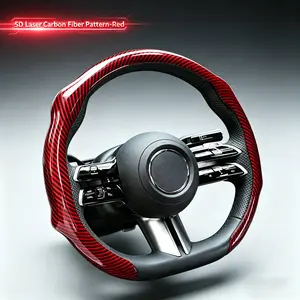 2026 5D Laser Carbon Fiber Pattern Steering Wheel Cover Red Anti-Slip Waterproof Universal for All Seasons Car Interior Accessories Enhances Safety
