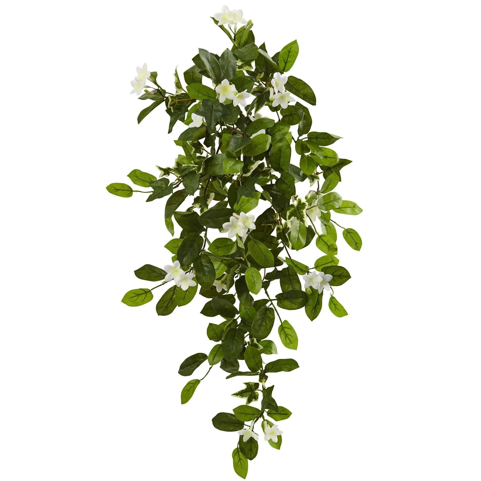 19-in Synthetic Decorative Hanging Plant Set of 4, Mixed Stephanotis & Ivy Botanical Aesthetic Arrangement, No-Maintenance Wall-Mounted Home Decor