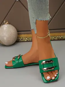 Women's Flat Sandals Summer Fashion Trendy Candy Color Casual Versatile Simple Square Toe Beach Shoes Suitable for Summer Vacation Flat Sole