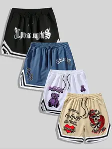 Bold Basketball Shorts 4-Pack | LA, Chicago & Graphic Designs Funny Sports Shorts for Summer