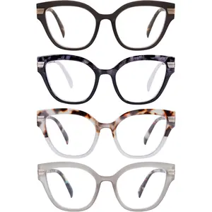 4 Pack Cat Eye Reading Glasses Blue Light Blocking for Women, Oprah Style Readers with Spring Hinge