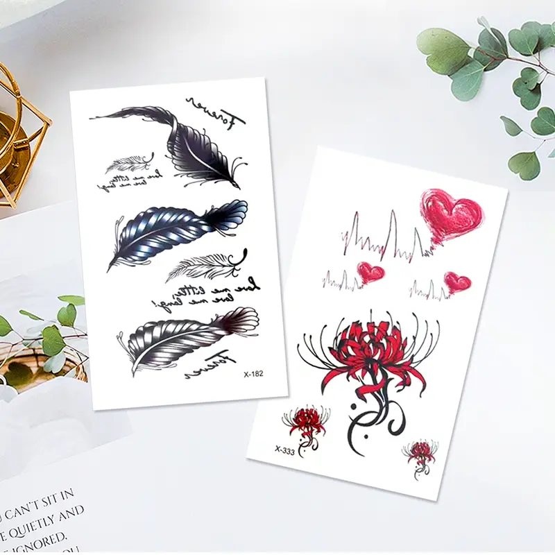 Wig-Flower Temporary Tattoo Stickers: Rose, Butterfly and Multi-Colored Mixed Style Body Art Temporary Tattoos (Suitable for Women, Girls or Kids)