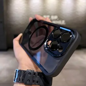 Clear Hard Case with Magnetic Metal Lens Bezel – Wireless Charging Compatible Protective Cover for IPhone 12–15 Pro Max