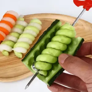 Stainless Steel Spiral Vegetable Slicer, Manual Potato Carrot Cucumber Cutter, Creative Fruit Veg Shapes, Salad Prep, Camping Meals, Handle
