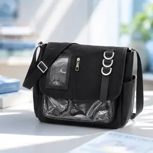 Kawaii Japanese Style Ita Bag Crossbody Purse for Anime Fans | Large Capacity Clear Window Pin Display Messenger Bag | Aesthetic Harajuku Niche Design Transparent Badge Tote Perfect for Everyday | Trendy Y2K Cute Ita Satchel for School Travel