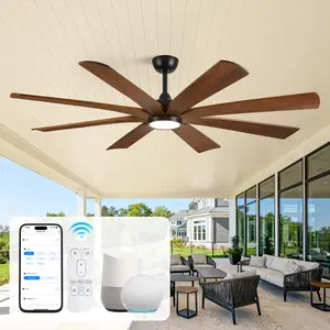 65Inch Solid Wood Smart Ceiling Fan with Light,Alexa/TUYA APP/Remote Control Outdoor High CFM 8 Wooden Blades Large Ceiling Fans for Porch Patios, Modern Farmhouse Quiet Ceiling Fan for Bedroom Living Room Kitchen, Walnut Color 2026 New Year Gift