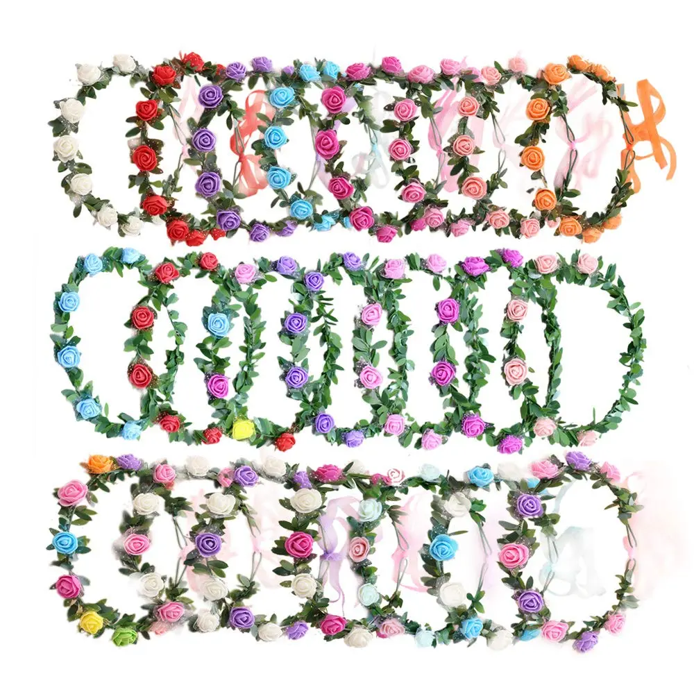 22 count Multicolor Rose Flower Wreath Crown Headband Garland Headpiece for Music Festival Celebration Beach Wedding Party