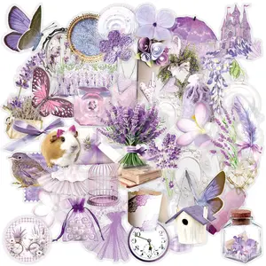 50pcs Fresh Purple Transparent PET Graffiti Stickers - Suitable for Luggage, Phone Cases, Laptops, Helmets, Skateboards, Waterproof Decoration, DIY Creative Stickers