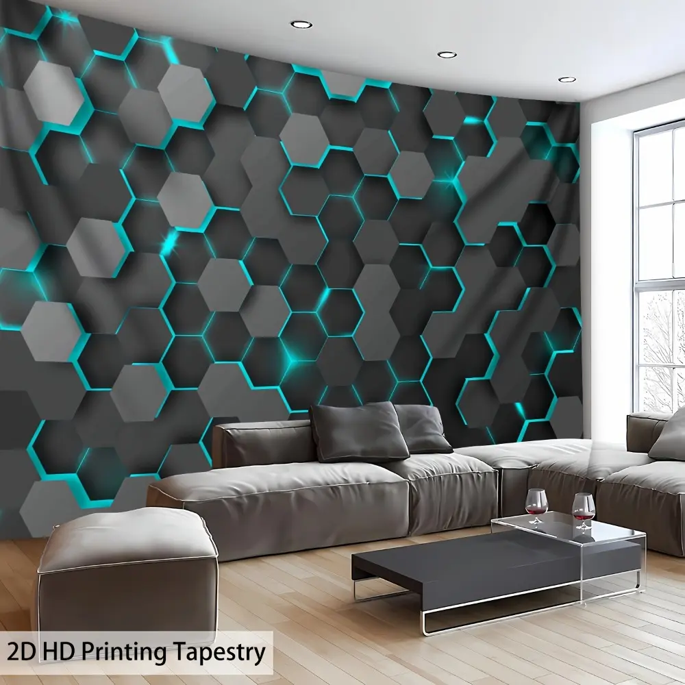 1 Piece Oversized Hexagon Honeycomb Pattern Photo  HD Print Tapestry Large Polyester Tapestry for Living Room, Bedroom, Office, Home Room Party Decor with Hanging Clips for Live Streaming Background