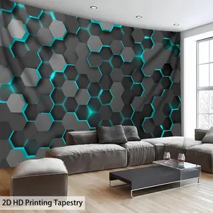 1 Piece Oversized Hexagon Honeycomb Pattern Photo  HD Print Tapestry Large Polyester Tapestry for Living Room, Bedroom, Office, Home Room Party Decor with Hanging Clips for Live Streaming Background