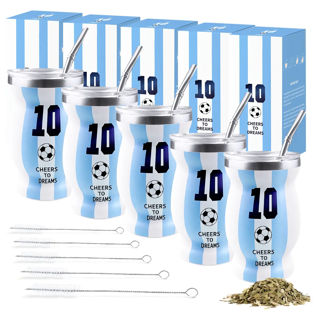 5 Pack The Final Dance Argentina #10 Soccer Fan Traditional Stainless Steel Insulation Tumbler Yerba Mate Cup Gift Set - Premium Insulated Gourd, Bombilla - 2026 Sports Gift for Boyfriend, Dad