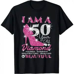 I Am A 50 Year Old Diamond, Womens 50th Birthday Casual Summer Shortsleeve Cotton T-Shirt