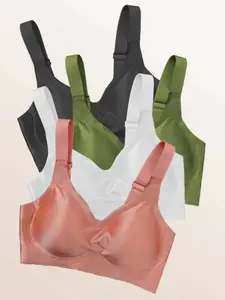 4-Pack New Women's Silk Seam Lingerie, Single Layer Strap Back Vest, Simple Push-Up Bra, Sexy Daily Wear, Full Coverage, Medium Support, Wirefree Bra, Everyday