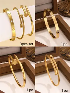 1/3pcs New Fashion High Quality Stainless Steel Flower Zirconia Women's Bangle Bracelet Jewelry Set, Trendy Jewelry, Fashionable Bangles, Suitable For Daily Wear