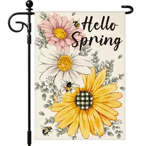 1 PC Spring Flowers Garden Flag 12x18 Inch Double Sided for Outside, Hello Spring Sunflower Daisy Floral Garden Flag for Holiday Yard Outdoor Decoration