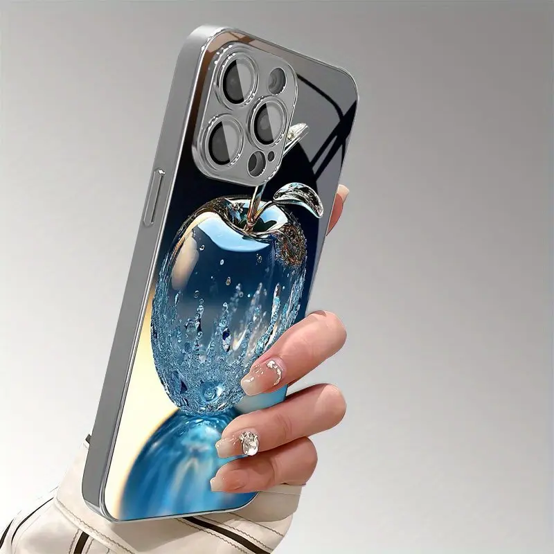 Simple and stylish crystal water drop Apple pattern mobile phone case is suitable for iPhone 16Promax-11Promax/11Pro/11/xsmax/xr/x/7plus/7 high definition glass protective case with lens protective film, Accessories, Smartphone