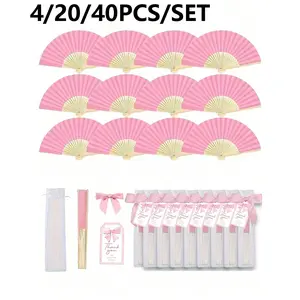 Elegant Folding Fan Set, Includes Thank You Tags and Gift Bag, Bamboo Handheld Fans for Bridesmaids, Perfect for Weddings and Parties, Decorations Supplies