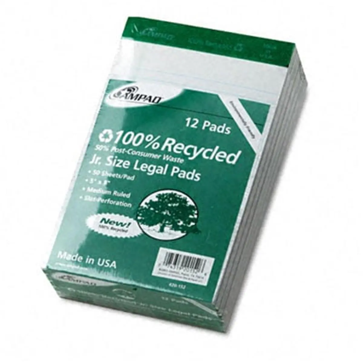 Ampad 20152 Perforated Recycled Pads Jr. Legal Rule 5 x 8 WE 12 50-Sheet Pads Pack