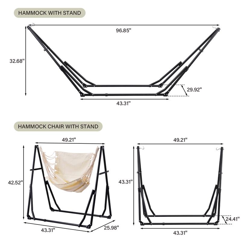 【Autumn Sale】GDY Hammock Life Double Fabric Hammock Chair with Stand Black Max 450 lbs Capacity for Hammock Camping Outdoor Lounge Modern Aesthetic Design Minimal Portable Compact Easy Setup Carabiners Included