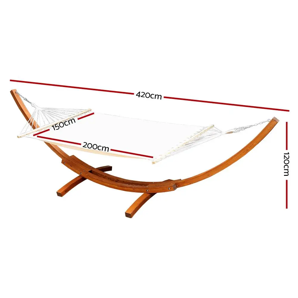 Gardeon Double Hammock Bed Outdoor Camping Garden Timber Hammock with Stand 200cm x 150cm Eco-Friendly Larch Wood Frame Adjustable Stainless Steel Fasteners