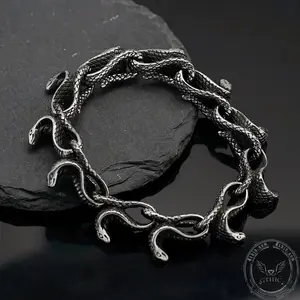 GTHIC Vintage Cobra Snake Stainless Steel Spirit Animal Bracelet for Men Daily Wear
