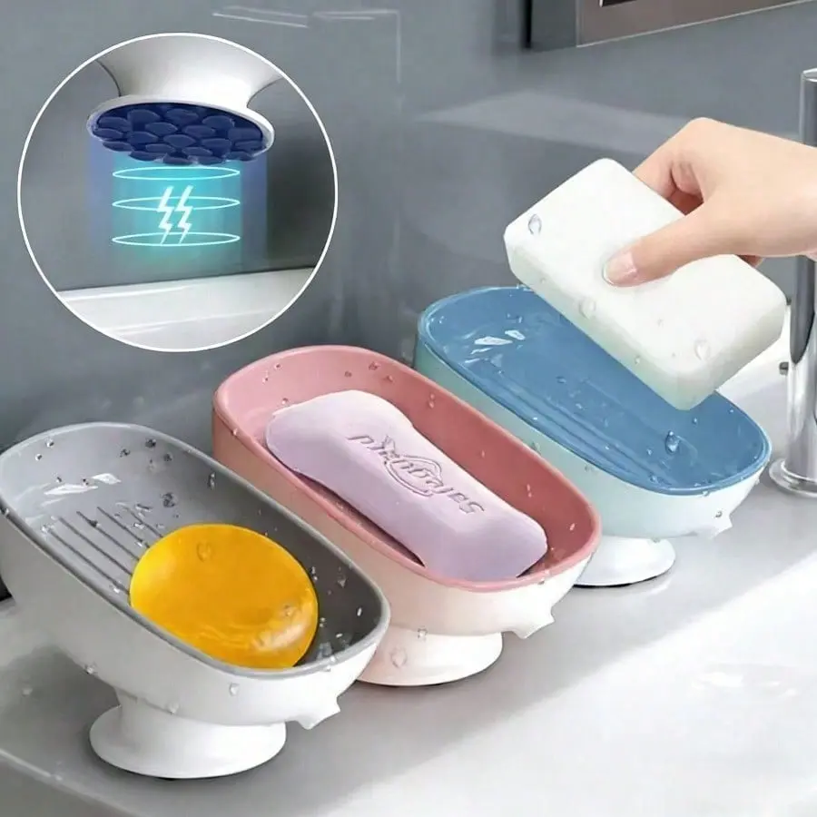 1pcs Soap Box, Household Soap Dish, Wall-Mounted Drainless, No Water Accumulation, Suction Cup Bathroom Organizer, Simple Style Creative New Design Bathroom Accessories Bathroom Tools kitchenware