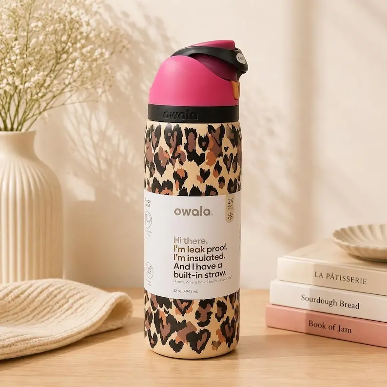 [Special Edition] Owala FreeSip Stainless Steel Water Bottle Special Edition Cheetah Leopard Print - Wild at Heart, 2026 Summer Washable Reusable Hydrate Gift, Ship 12-15 days